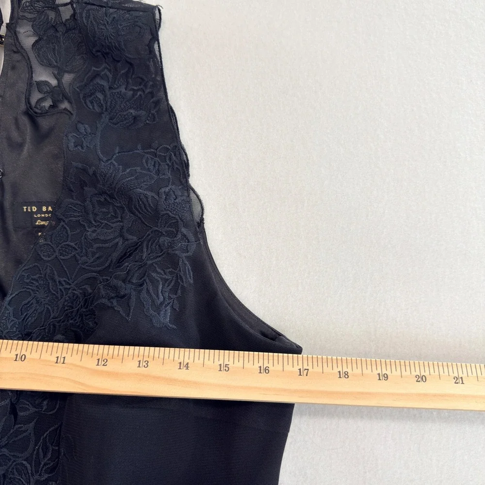 Ted Baker Langley Lace Pleated Midi Dress Black Romantic Elegant Luxe US 10